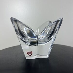 Orrefors Lotus Clear Lead Crystal Bowl Or Candle Holder Signed Made In Sweden